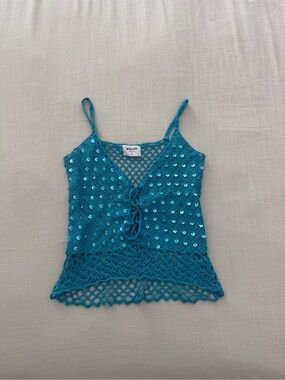 WOLF Turquoise Sequin Crochet Camisole
